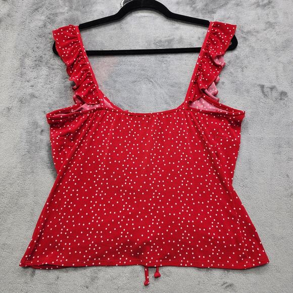 Buckle Willow & Root Top Womens M Red White Polka Dot Ruched Ruffle Tank Keyhole - Picture 4 of 9